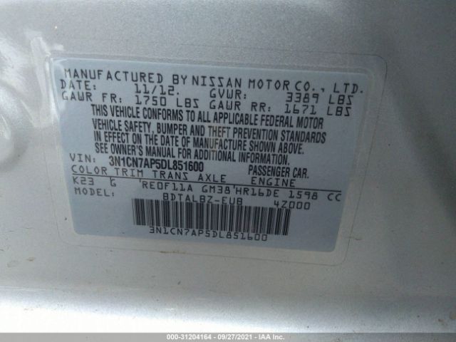 Photo 8 VIN: 3N1CN7AP5DL851600 - NISSAN VERSA 