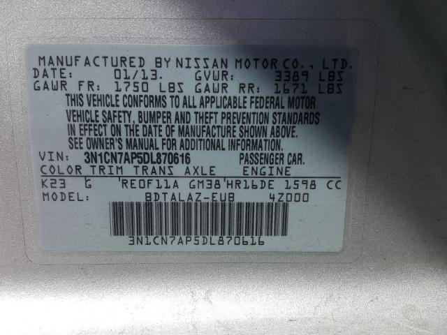 Photo 9 VIN: 3N1CN7AP5DL870616 - NISSAN VERSA S 