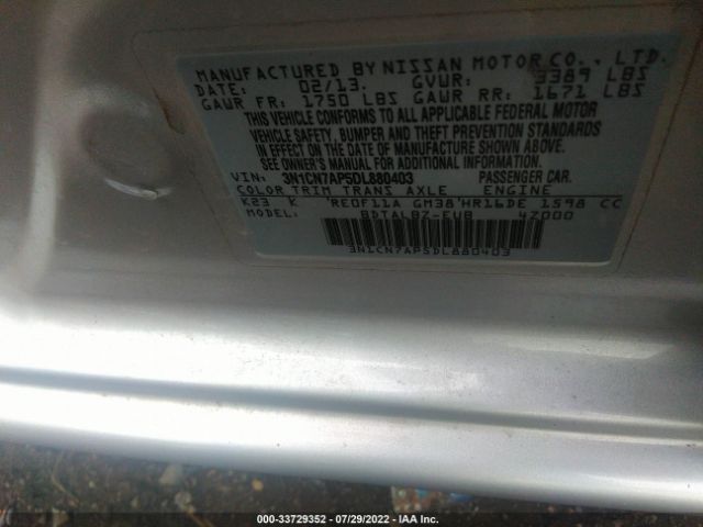 Photo 8 VIN: 3N1CN7AP5DL880403 - NISSAN VERSA 