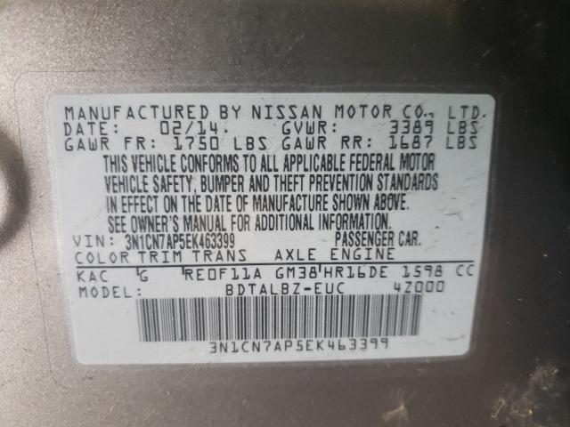 Photo 9 VIN: 3N1CN7AP5EK463399 - NISSAN VERSA S 