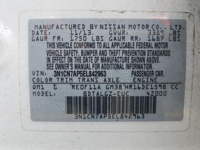 Photo 9 VIN: 3N1CN7AP5EL842963 - NISSAN VERSA S 