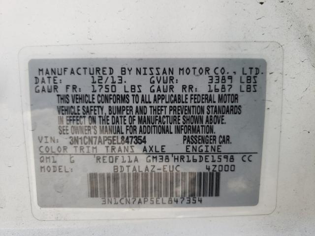 Photo 9 VIN: 3N1CN7AP5EL847354 - NISSAN VERSA S 