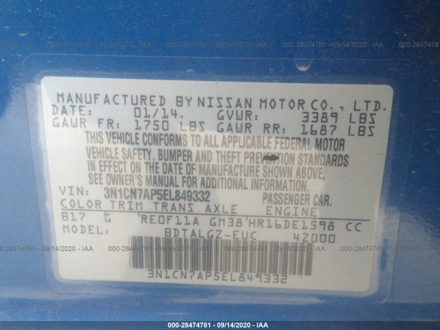 Photo 8 VIN: 3N1CN7AP5EL849332 - NISSAN VERSA 