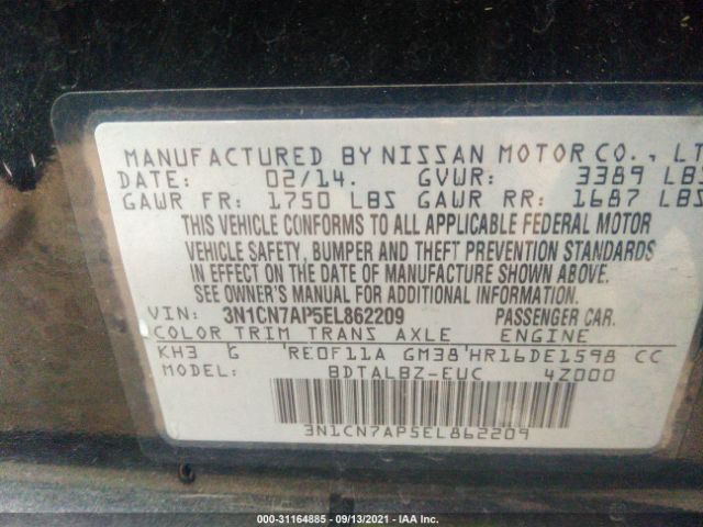 Photo 8 VIN: 3N1CN7AP5EL862209 - NISSAN VERSA 