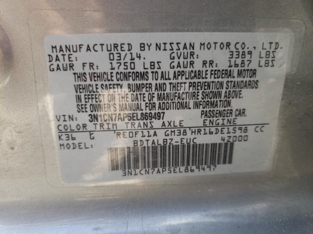 Photo 9 VIN: 3N1CN7AP5EL869497 - NISSAN VERSA S 