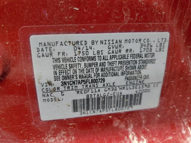 Photo 11 VIN: 3N1CN7AP5FL800729 - NISSAN VERSA S 