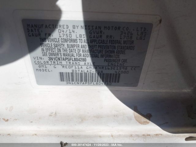 Photo 8 VIN: 3N1CN7AP5FL804280 - NISSAN VERSA 