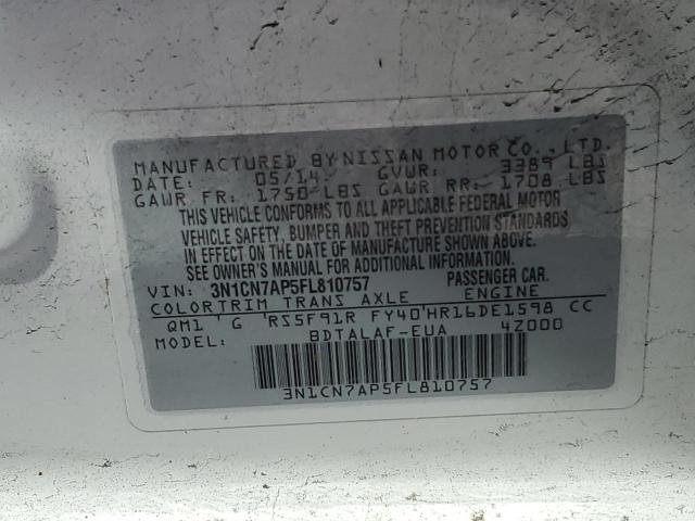 Photo 11 VIN: 3N1CN7AP5FL810757 - NISSAN VERSA S 