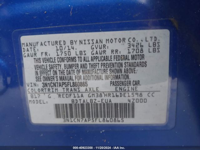 Photo 8 VIN: 3N1CN7AP5FL860865 - NISSAN VERSA 