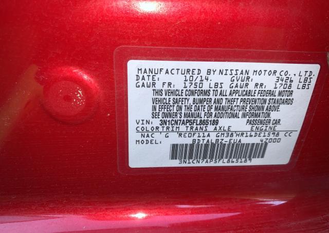 Photo 9 VIN: 3N1CN7AP5FL865189 - NISSAN VERSA S 