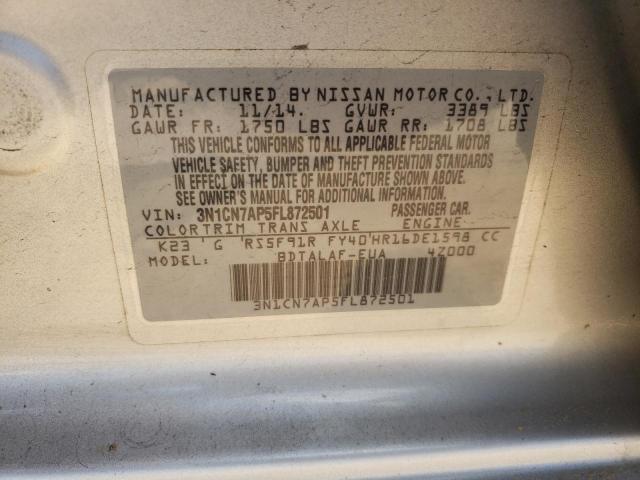 Photo 12 VIN: 3N1CN7AP5FL872501 - NISSAN VERSA S 