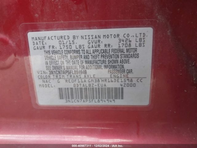 Photo 8 VIN: 3N1CN7AP5FL894949 - NISSAN VERSA 