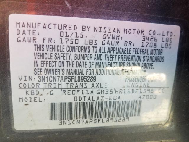 Photo 9 VIN: 3N1CN7AP5FL895289 - NISSAN VERSA S 