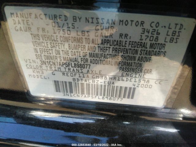 Photo 8 VIN: 3N1CN7AP5FL898077 - NISSAN VERSA 