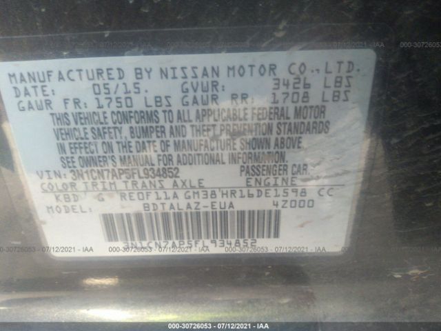 Photo 8 VIN: 3N1CN7AP5FL934852 - NISSAN VERSA 