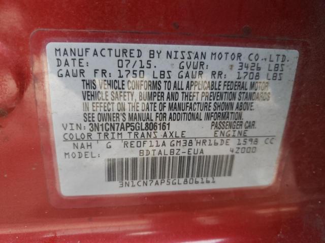 Photo 9 VIN: 3N1CN7AP5GL806161 - NISSAN VERSA S 