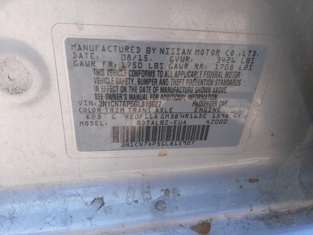 Photo 9 VIN: 3N1CN7AP5GL815927 - NISSAN VERSA S 