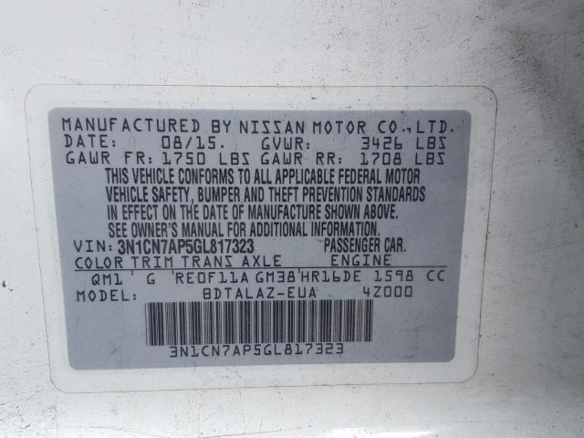 Photo 9 VIN: 3N1CN7AP5GL817323 - NISSAN VERSA S 