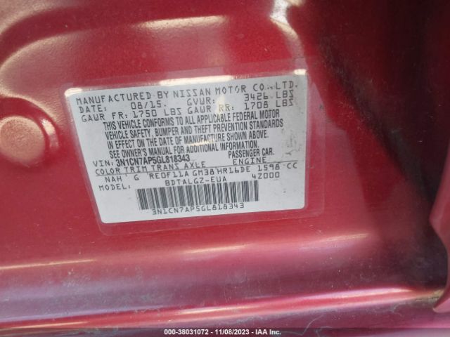 Photo 8 VIN: 3N1CN7AP5GL818343 - NISSAN VERSA 