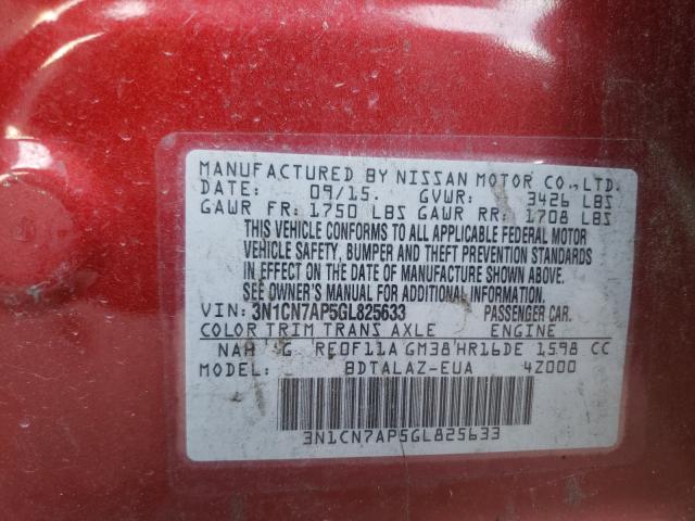 Photo 9 VIN: 3N1CN7AP5GL825633 - NISSAN VERSA S 