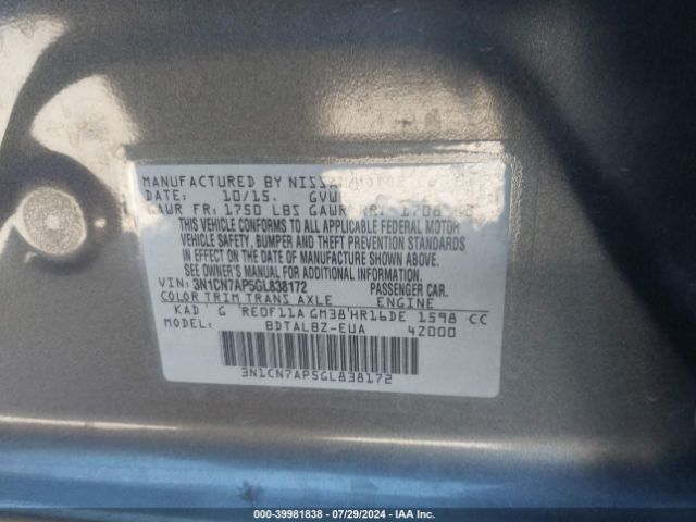 Photo 8 VIN: 3N1CN7AP5GL838172 - NISSAN VERSA 