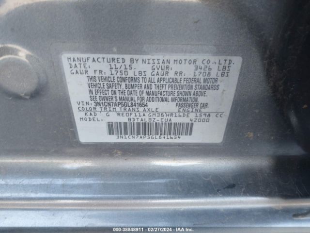 Photo 8 VIN: 3N1CN7AP5GL841654 - NISSAN VERSA 