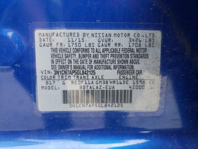 Photo 9 VIN: 3N1CN7AP5GL842125 - NISSAN VERSA S 