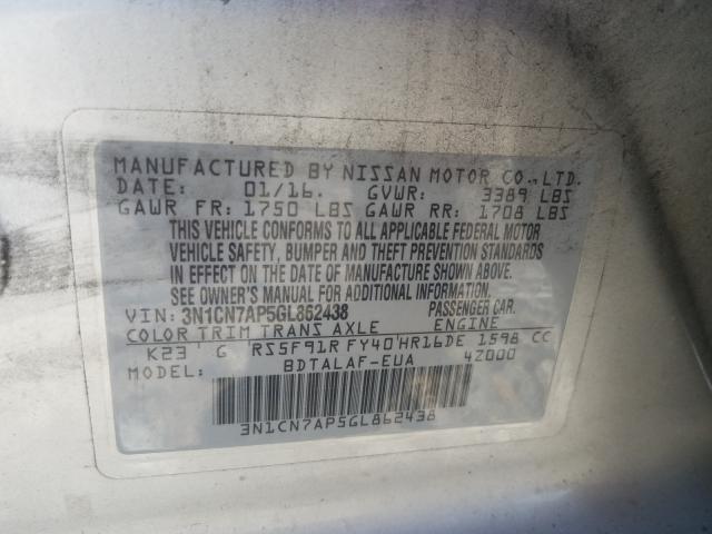 Photo 9 VIN: 3N1CN7AP5GL862438 - NISSAN VERSA S 