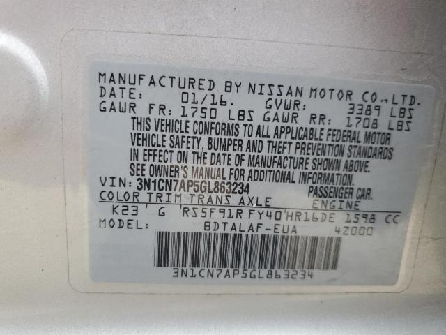 Photo 12 VIN: 3N1CN7AP5GL863234 - NISSAN VERSA S 