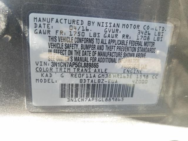 Photo 9 VIN: 3N1CN7AP5GL889865 - NISSAN VERSA S 