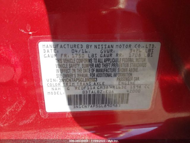 Photo 8 VIN: 3N1CN7AP5GL890983 - NISSAN VERSA 