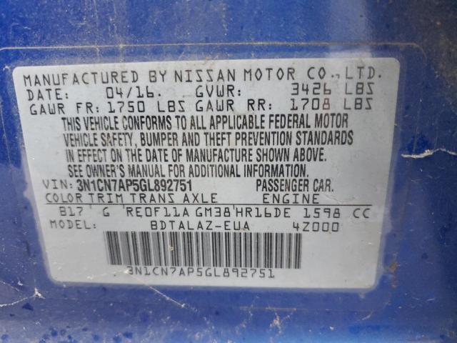 Photo 11 VIN: 3N1CN7AP5GL892751 - NISSAN VERSA 