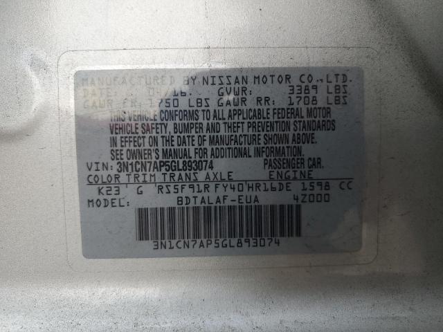 Photo 11 VIN: 3N1CN7AP5GL893074 - NISSAN VERSA S 