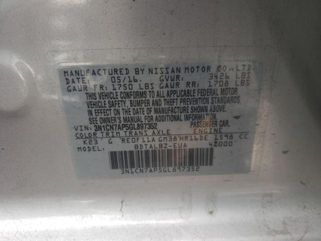 Photo 9 VIN: 3N1CN7AP5GL897352 - NISSAN VERSA S 