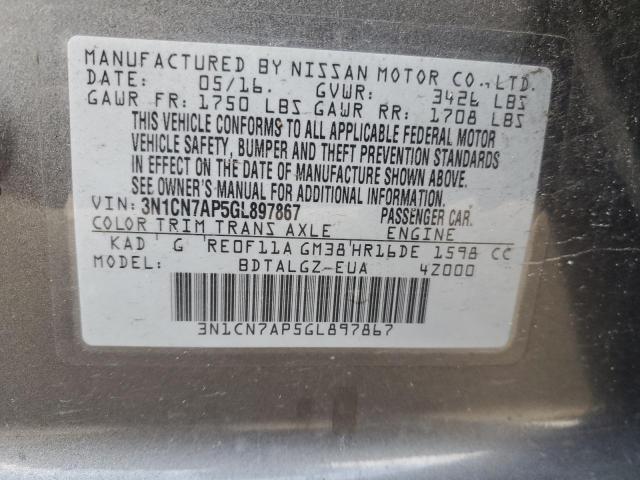 Photo 12 VIN: 3N1CN7AP5GL897867 - NISSAN VERSA S 