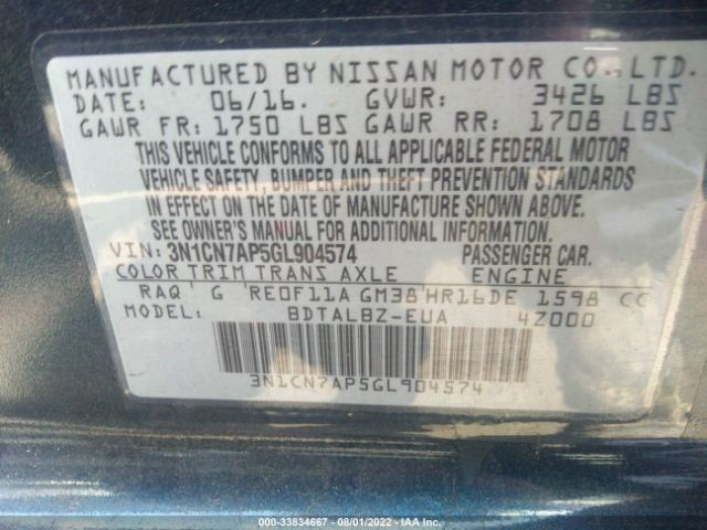 Photo 8 VIN: 3N1CN7AP5GL904574 - NISSAN VERSA 