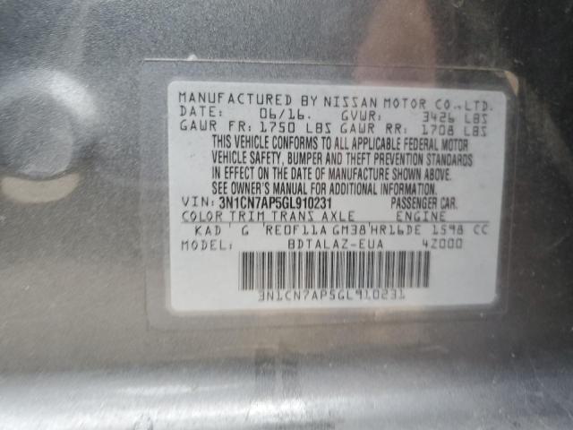 Photo 11 VIN: 3N1CN7AP5GL910231 - NISSAN VERSA 