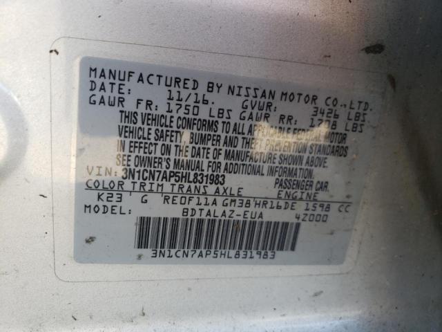 Photo 11 VIN: 3N1CN7AP5HL831983 - NISSAN VERSA S 