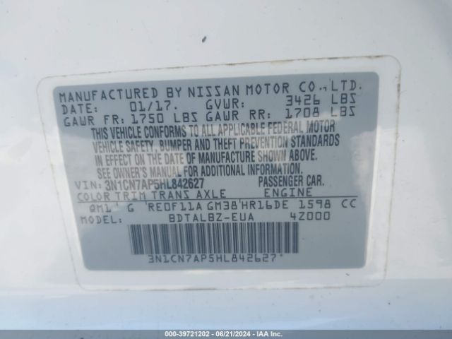 Photo 8 VIN: 3N1CN7AP5HL842627 - NISSAN VERSA 