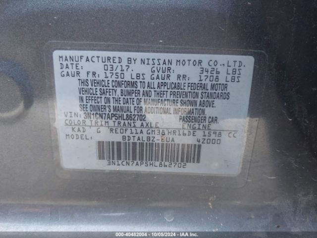 Photo 8 VIN: 3N1CN7AP5HL862702 - NISSAN VERSA 