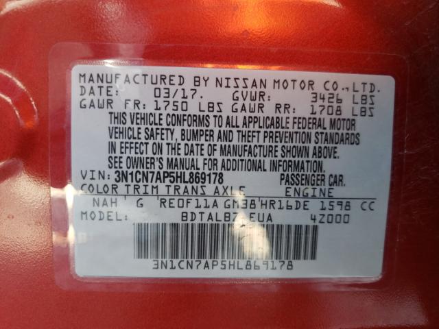 Photo 9 VIN: 3N1CN7AP5HL869178 - NISSAN VERSA S 