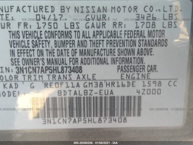 Photo 8 VIN: 3N1CN7AP5HL873408 - NISSAN VERSA SEDAN 