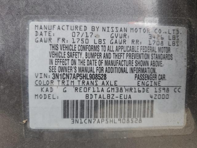 Photo 12 VIN: 3N1CN7AP5HL908528 - NISSAN VERSA 