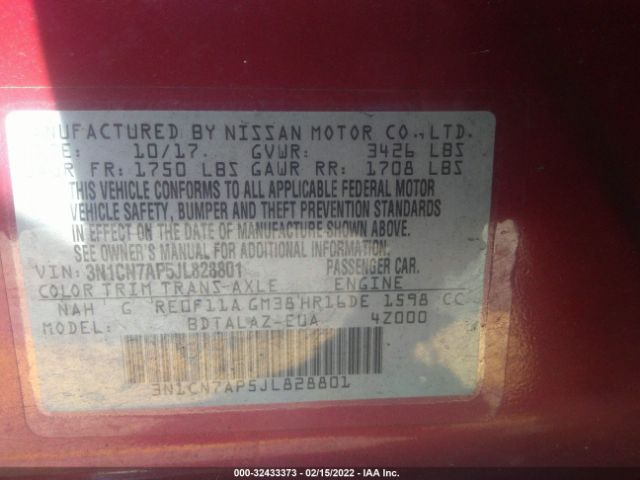 Photo 8 VIN: 3N1CN7AP5JL828801 - NISSAN VERSA SEDAN 