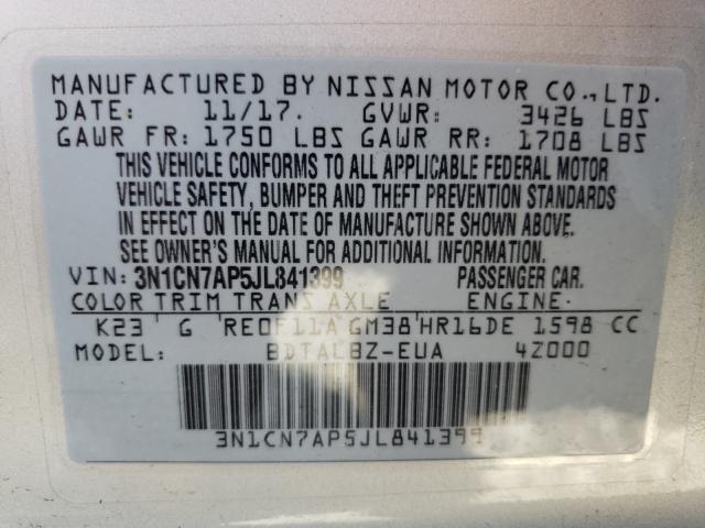 Photo 9 VIN: 3N1CN7AP5JL841399 - NISSAN VERSA 