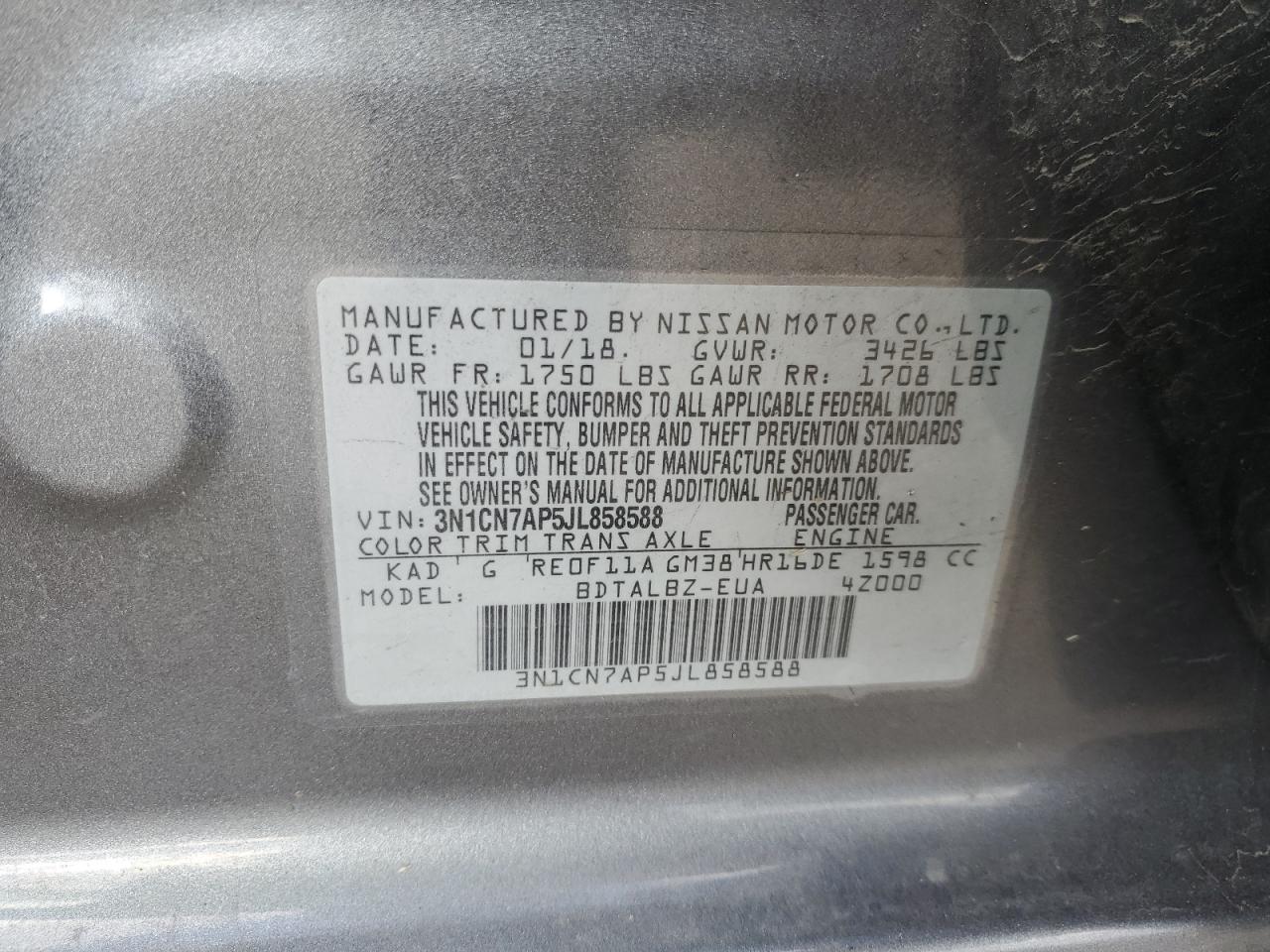 Photo 11 VIN: 3N1CN7AP5JL858588 - NISSAN VERSA 