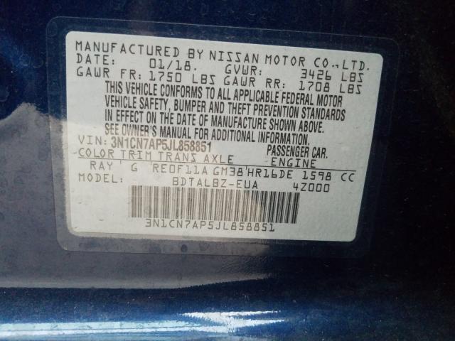 Photo 9 VIN: 3N1CN7AP5JL858851 - NISSAN VERSA S 