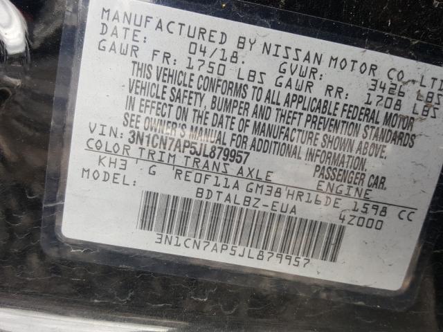 Photo 9 VIN: 3N1CN7AP5JL879957 - NISSAN VERSA S 