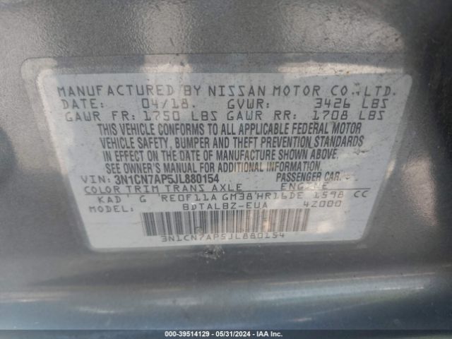 Photo 8 VIN: 3N1CN7AP5JL880154 - NISSAN VERSA 