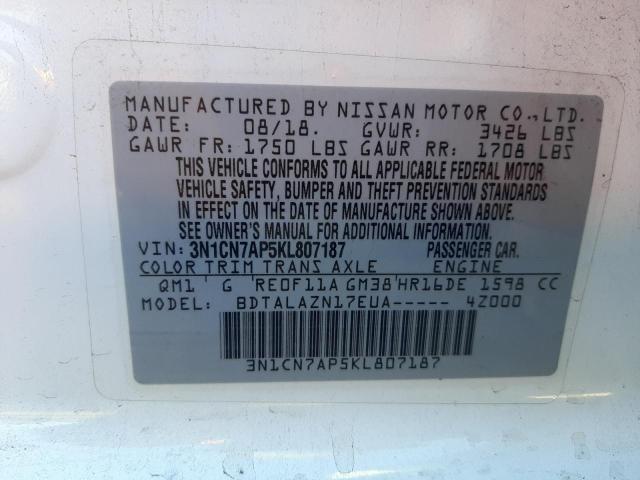 Photo 11 VIN: 3N1CN7AP5KL807187 - NISSAN VERSA S 